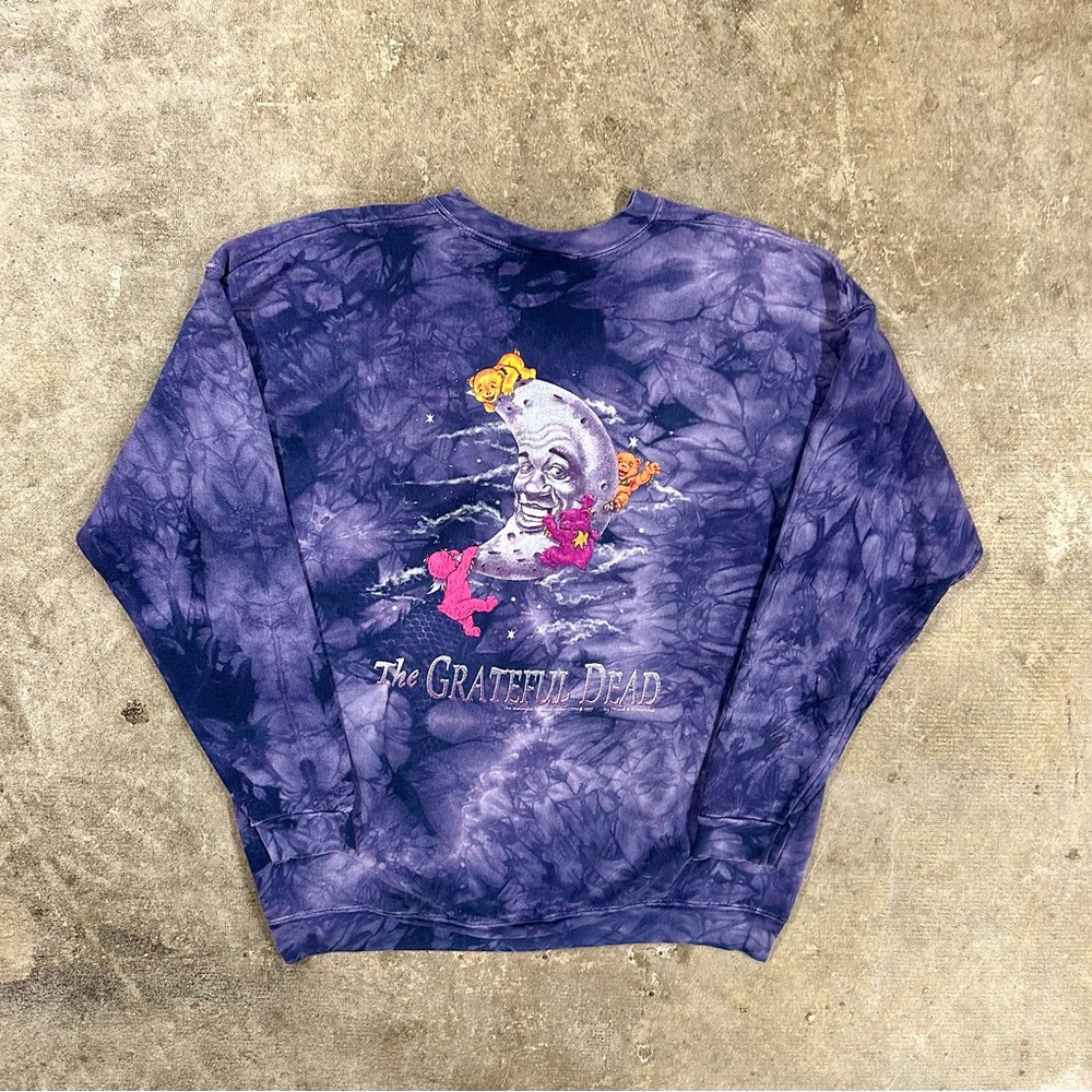Vintage 90s The Mountain Grateful Dead Moon Bears Band Tye Die Sweatshirt XL USA - Picture 2 of 16